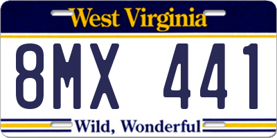 WV license plate 8MX441
