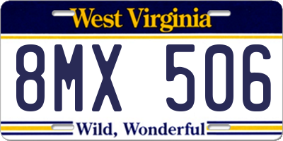 WV license plate 8MX506