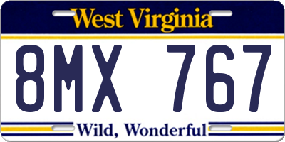 WV license plate 8MX767