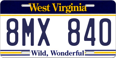 WV license plate 8MX840