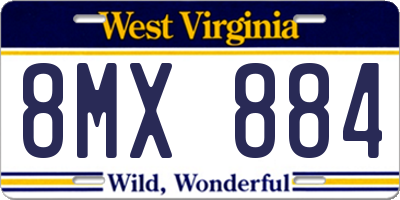 WV license plate 8MX884