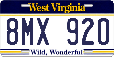 WV license plate 8MX920