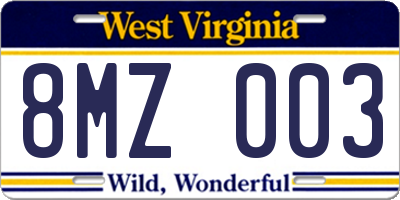 WV license plate 8MZ003
