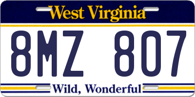 WV license plate 8MZ807