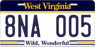WV license plate 8NA005
