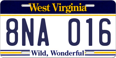 WV license plate 8NA016