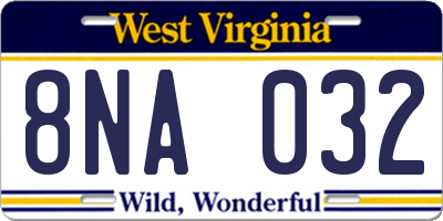 WV license plate 8NA032