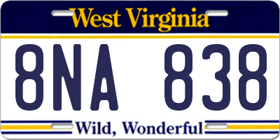 WV license plate 8NA838