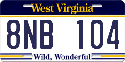 WV license plate 8NB104