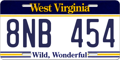WV license plate 8NB454