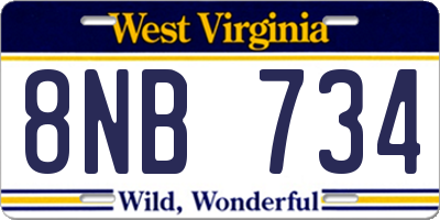 WV license plate 8NB734
