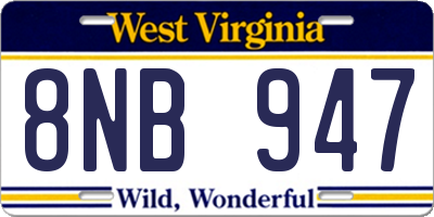 WV license plate 8NB947