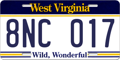 WV license plate 8NC017