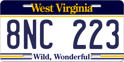 WV license plate 8NC223