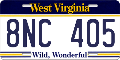 WV license plate 8NC405