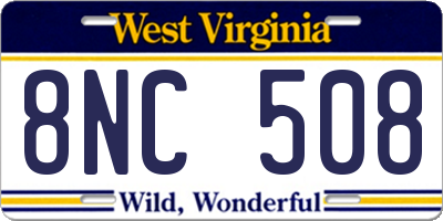 WV license plate 8NC508