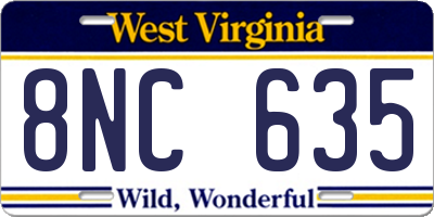 WV license plate 8NC635