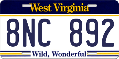 WV license plate 8NC892