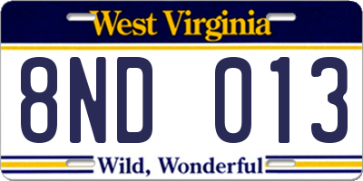 WV license plate 8ND013