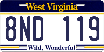WV license plate 8ND119