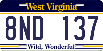 WV license plate 8ND137