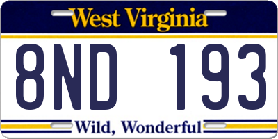WV license plate 8ND193