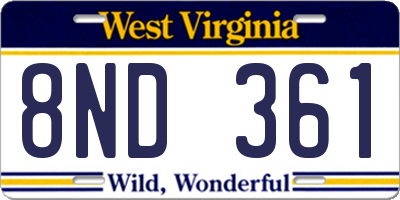 WV license plate 8ND361