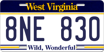 WV license plate 8NE830