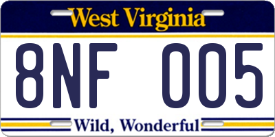 WV license plate 8NF005