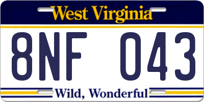 WV license plate 8NF043