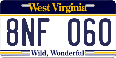 WV license plate 8NF060