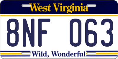 WV license plate 8NF063