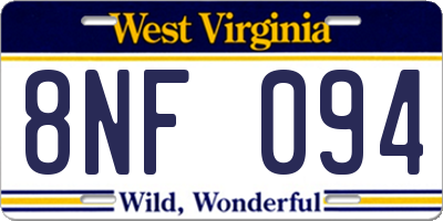 WV license plate 8NF094