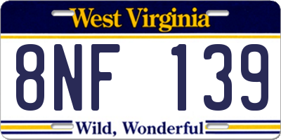 WV license plate 8NF139