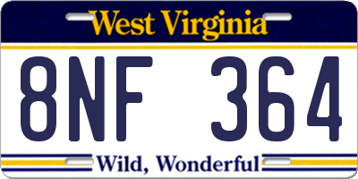 WV license plate 8NF364