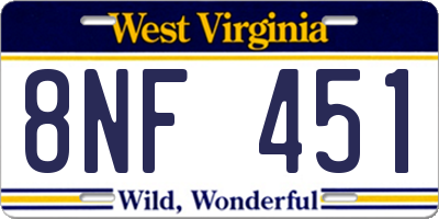 WV license plate 8NF451
