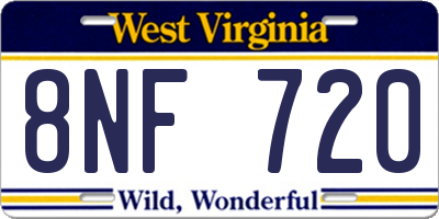 WV license plate 8NF720