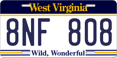 WV license plate 8NF808