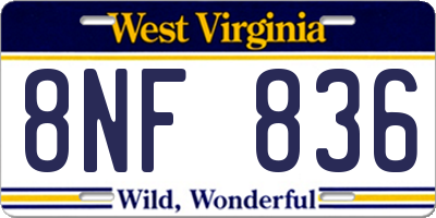 WV license plate 8NF836