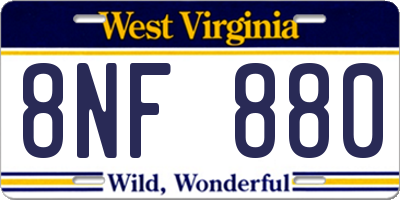 WV license plate 8NF880