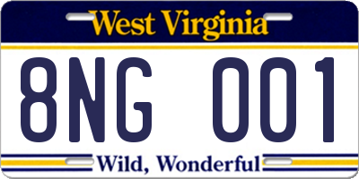 WV license plate 8NG001