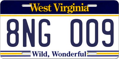 WV license plate 8NG009