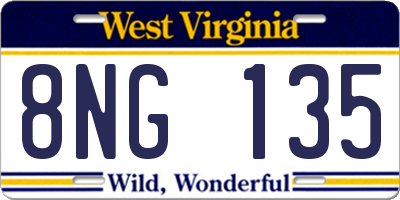 WV license plate 8NG135
