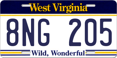 WV license plate 8NG205