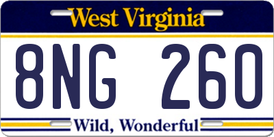 WV license plate 8NG260