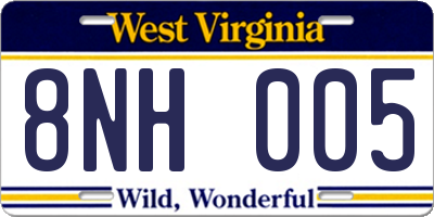 WV license plate 8NH005