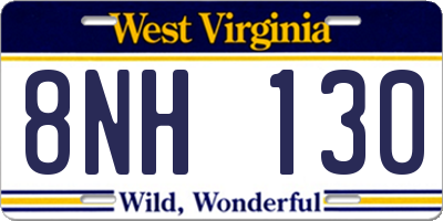 WV license plate 8NH130