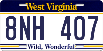 WV license plate 8NH407