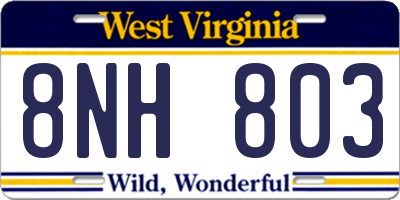 WV license plate 8NH803