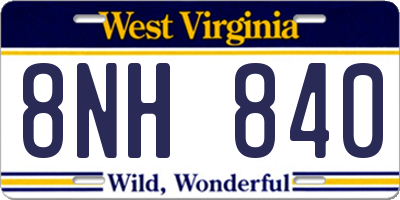 WV license plate 8NH840